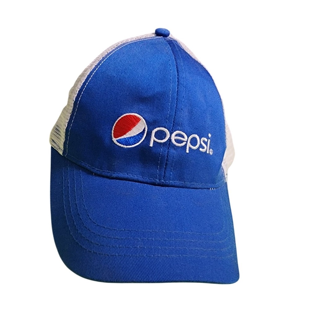 Pepsi‎ Trucker Hat Blue White Mesh Snapback Baseball Cap Soda Gear Logo Vintage